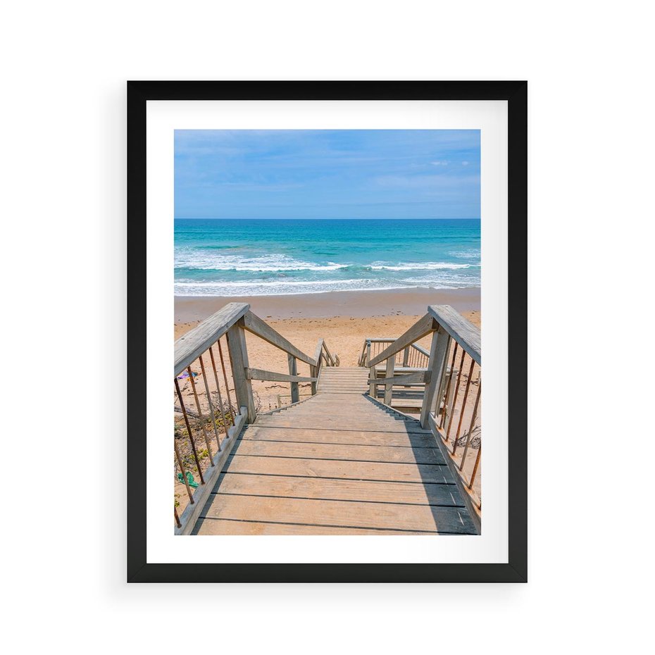 Plakat w ramie 40x50 - Pomost ku Morzu - pomost na plaży, morze - rama czarna