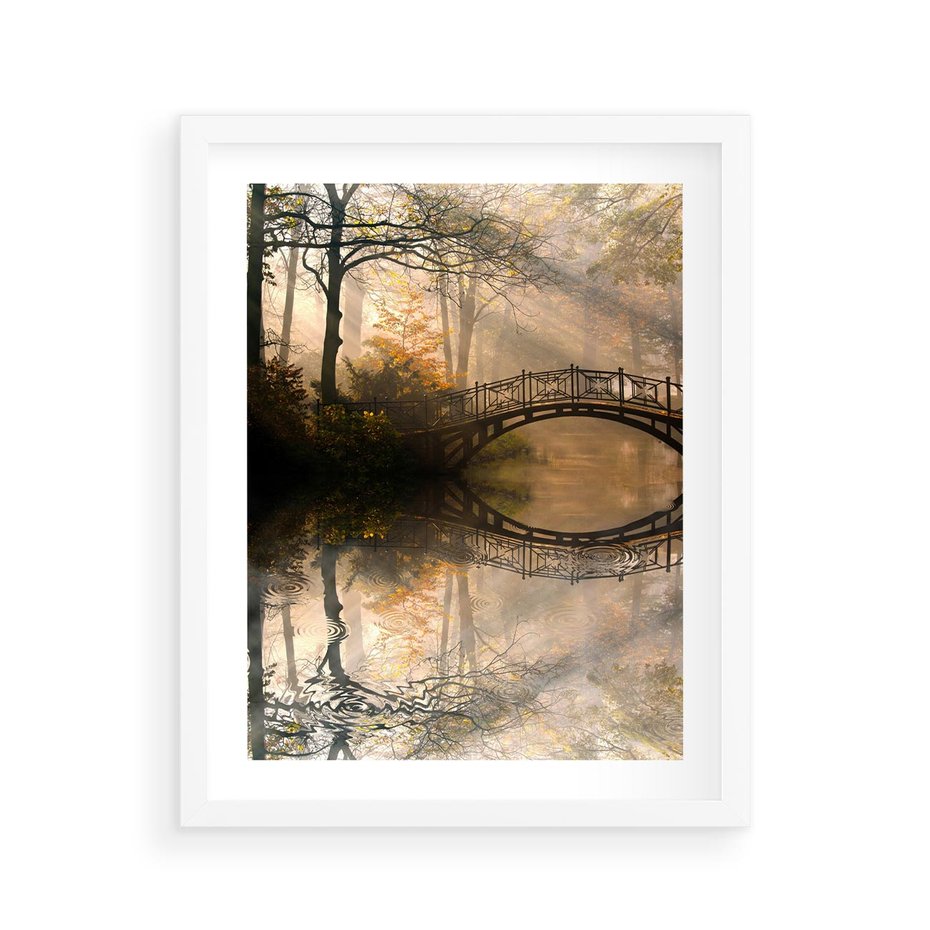 Plakat w ramie 40x50 - Romantyczny Mostek - mostek, romantyczny - rama biała