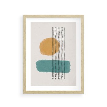 Plakat w ramie 50x70 - Wibracje Barw - abstrakcyjne akwarelowe plamy, nieregularne kreski - rama drewno