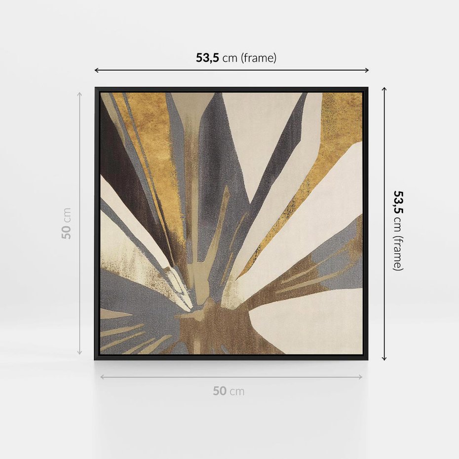 Obraz w ramie 50x50 - Szept roślinnych emocji - olejna abstrakcja, złoto i brąz - rama czarna