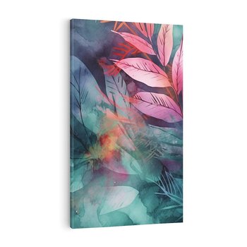 Obraz na płótnie 80x120 - Subtelne Zielone - pastelowe zielone liście, róż