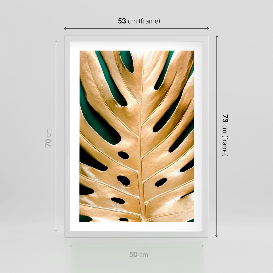 Plakat w ramie 50x70 - Piękno i Styl - złote, liście - rama biała