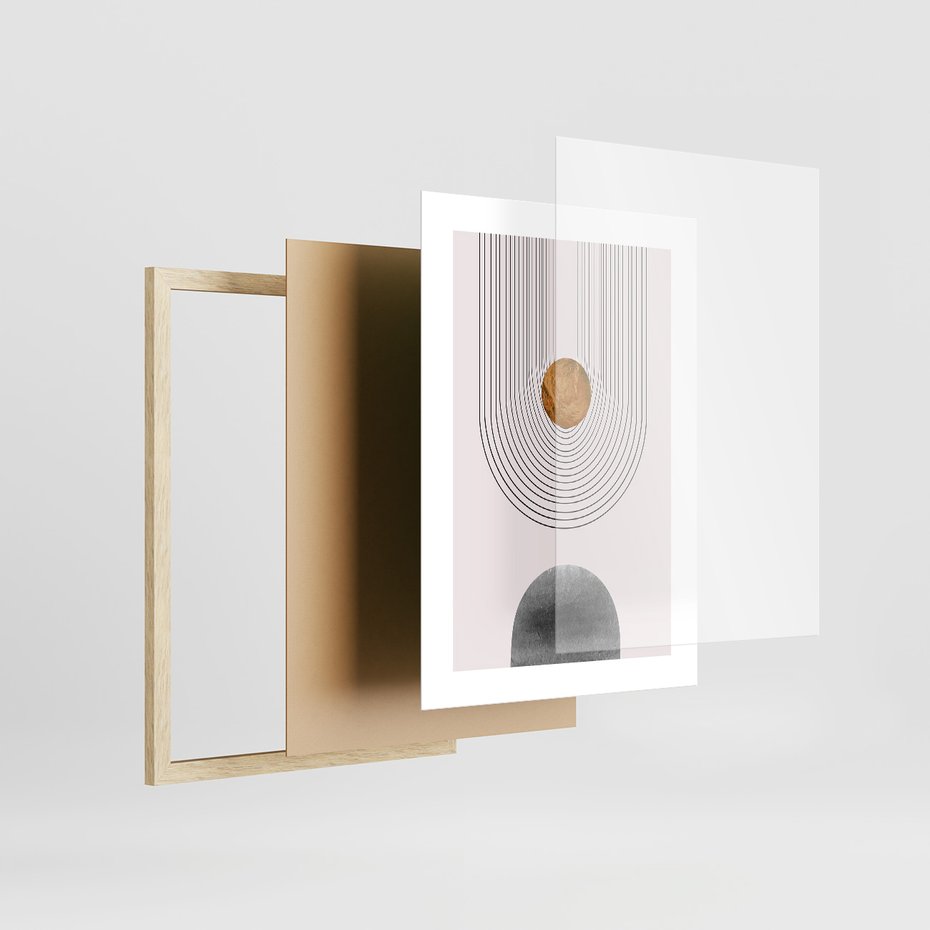 Zestaw obrazy w ramie 40x50 galeria - Złote, geometryczne, nowoczesne - rama drewno