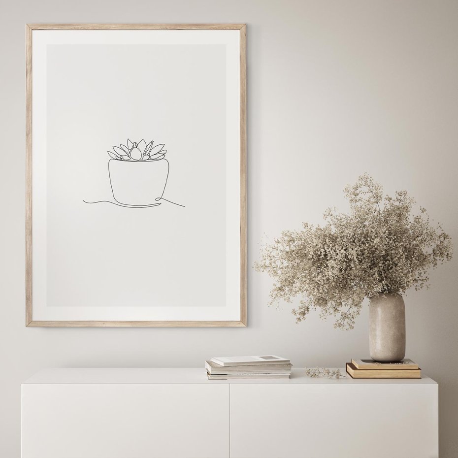 Plakat w ramie 40x50 - Rozkwitające Echa - szkic, minimalizm - rama drewno