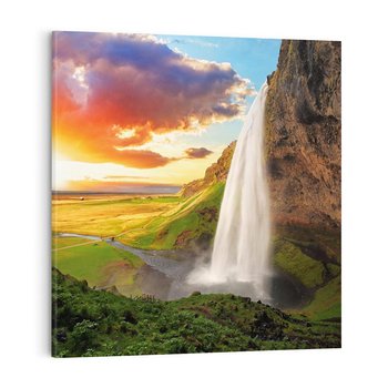 Obraz na płótnie 40x40 - Zachód słońca nad islandzkim wodospadem - Islandia, wodospad