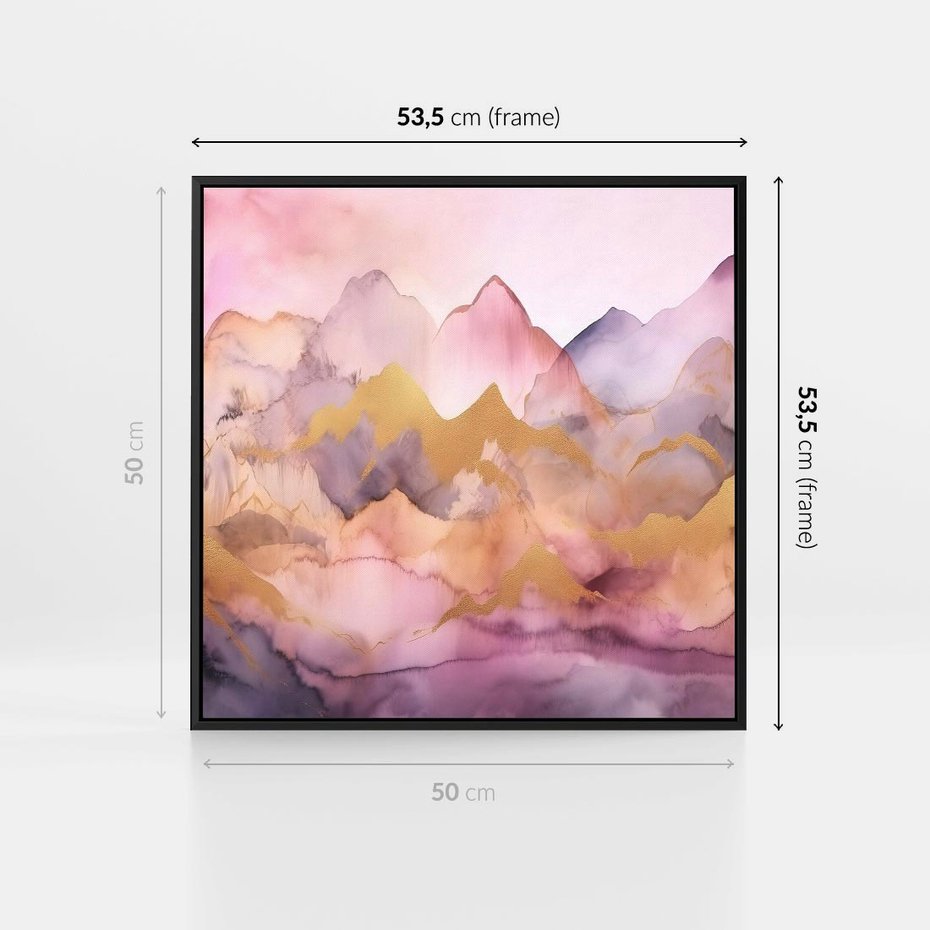 Obraz w ramie 50x50 - Pastelowe Wzgórza - pastelowe, różowe góry - rama czarna