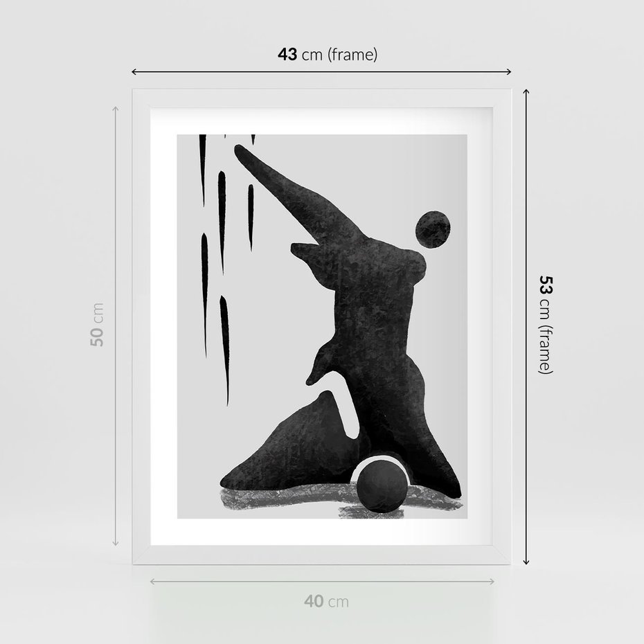 Plakat w ramie 40x50 - Czarno-Biała Grafika Postaci - nowoczesna grafika, plakat - rama biała