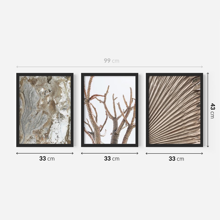 Zestaw obrazy w ramie 30x40 galeria - Minimalizm, beż, boho, suche - rama czarna
