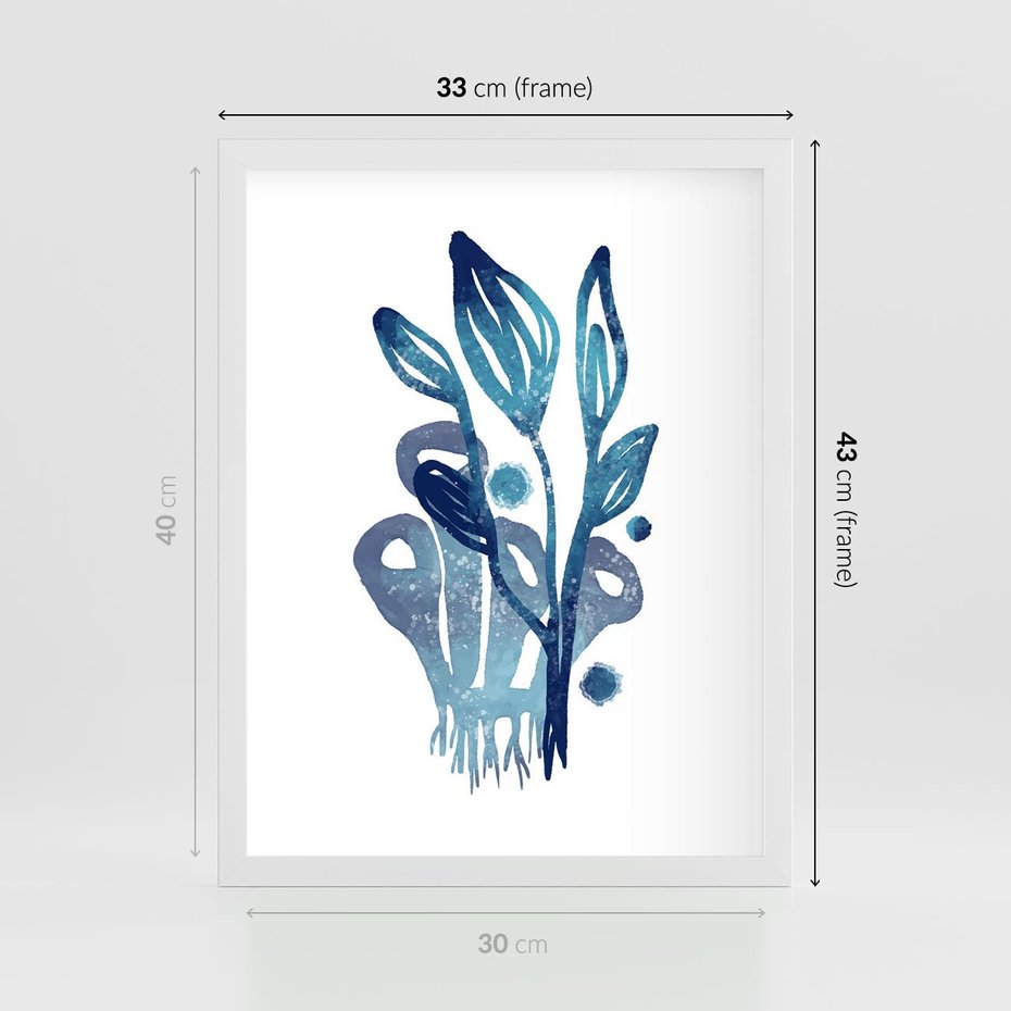 Plakat w ramie 30x40 - Akwarelowy Błękit - pastelowy, abstrakcyjny plakat - rama biała