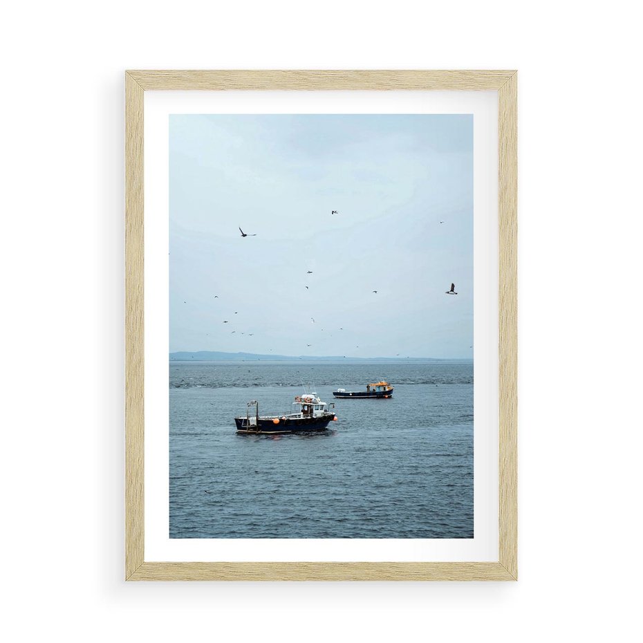 Plakat w ramie 50x70 - Rybacki Urok - morze, kutry rybackie - rama drewno