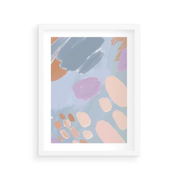 Plakat w ramie 50x70 - Migocące Pastelowe Spektrum - abstrakcyjne akwarelowe plamy, pastele - rama biała