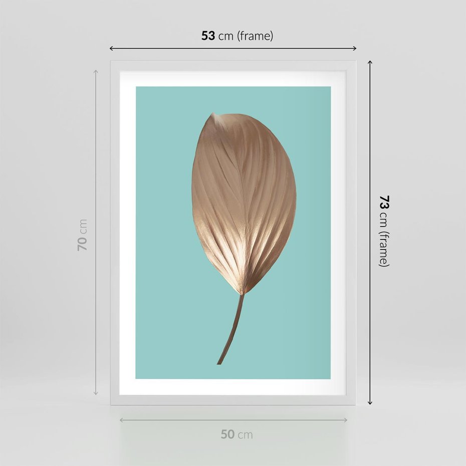 Plakat w ramie 50x70 - Delikatna Harmonia - złote, liście - rama biała