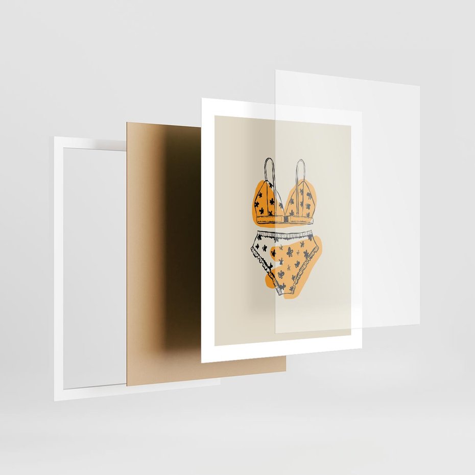 Plakat w ramie 40x50 - Minimalistyczny Szkic Bielizny - minimalistyczna grafika, szkic bielizny - rama biała