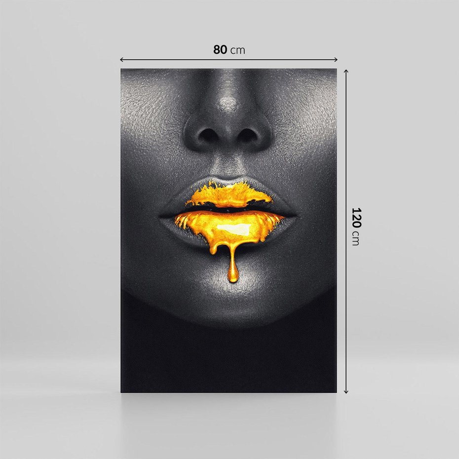 Obraz na płótnie 80x120 - Złote Usta Kobiety - złote, usta