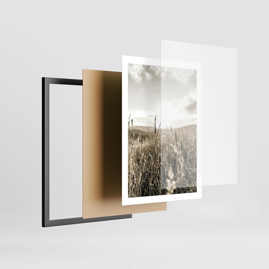 Plakat w ramie 50x70 - Łąka w Klimacie Sepii - suche trawy, łąka - rama czarna