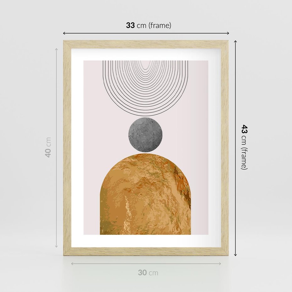 Plakat w ramie 30x40 - Złote Półkole w Sztuce Geometrii - grafika, złote półkole - rama drewno