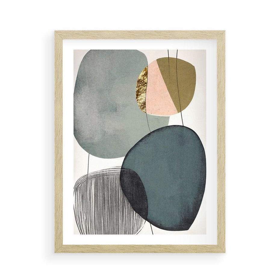 Plakat w ramie 50x70 - Przenikające Formy Duszy - abstrakcyjny obraz, geometryczne obłe formy - rama drewno