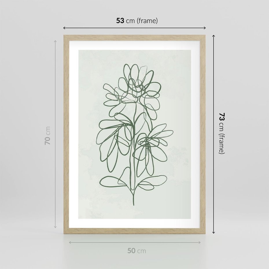 Plakat w ramie 50x70 - Spokojne Poddanie Naturze - zielony plakat, roślinne inspiracje - rama drewno