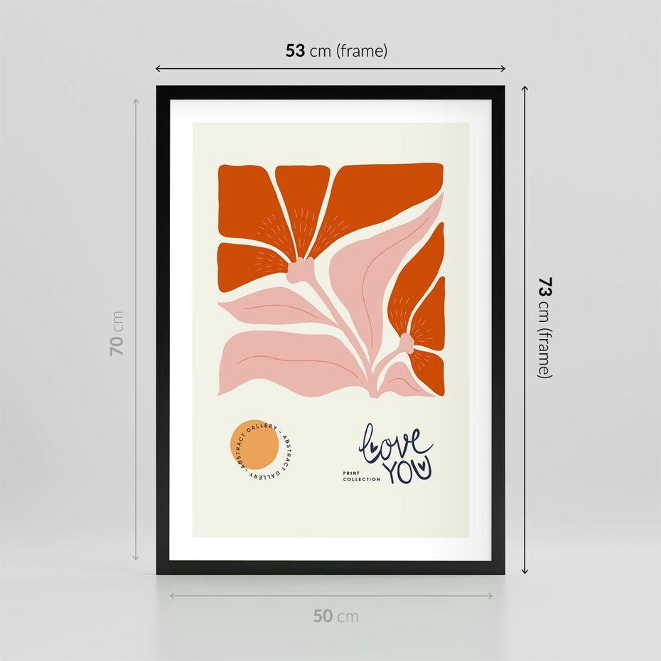 Plakat w ramie 50x70 - Miłość w Kwiatowym Sercu - kwiaty, miłość - rama czarna