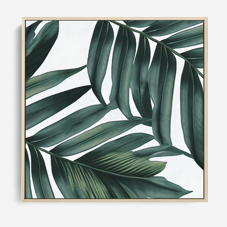 Obraz w ramie 50x50 - Ruchome liście czasu - liście palmy, tropikalne - rama drewno