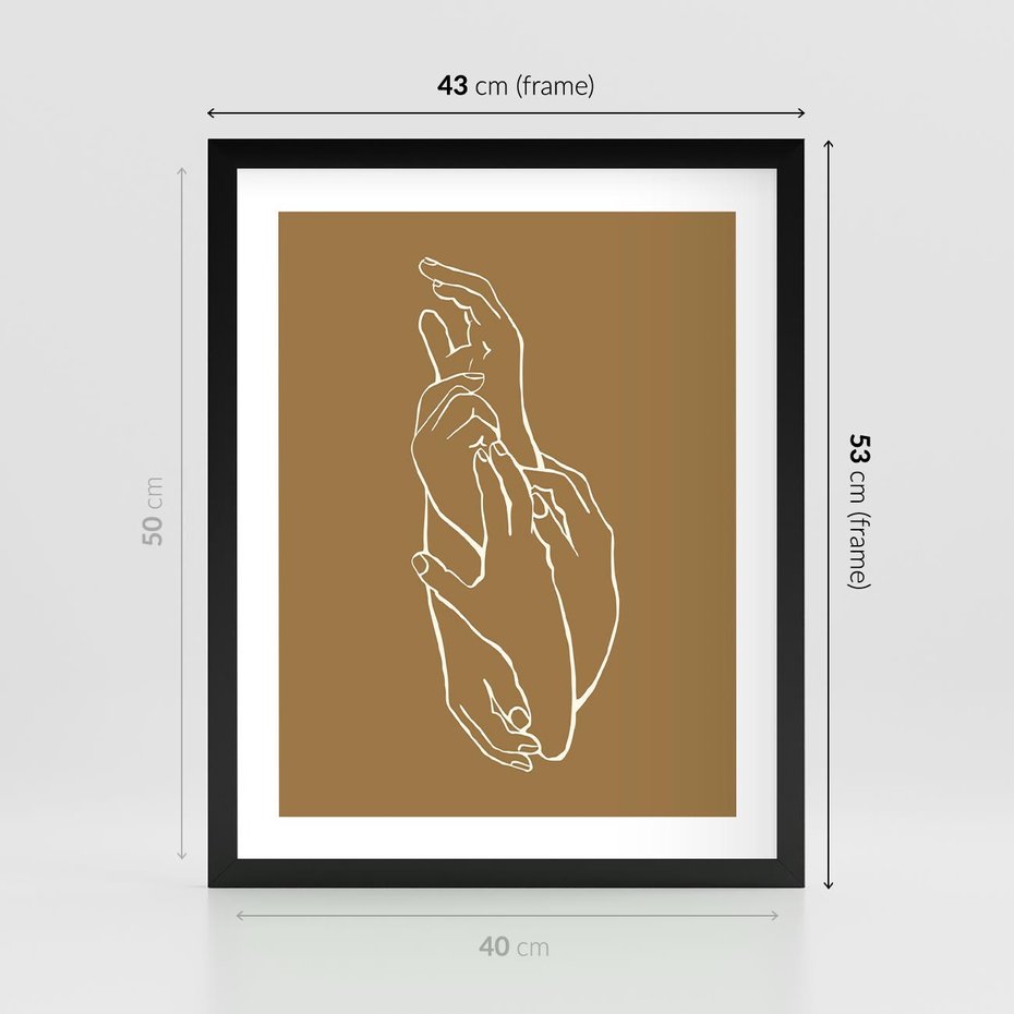 Plakat w ramie 40x50 - Splecione Dłonie - szkic, minimalizm - rama czarna
