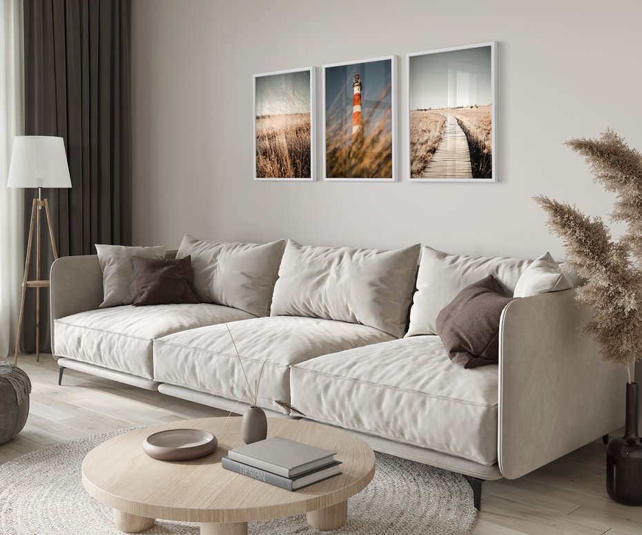 Zestaw obrazy w ramie 30x40 galeria - Latarnia, ścieżka, suche, trawy, boho, lato - rama biała