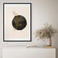 Plakat w ramie 30x40 - Złota Gałązka na Tle Akwarelowej Ciemności - złota gałązka, czarna plama akwarelowa w tle - rama czarna