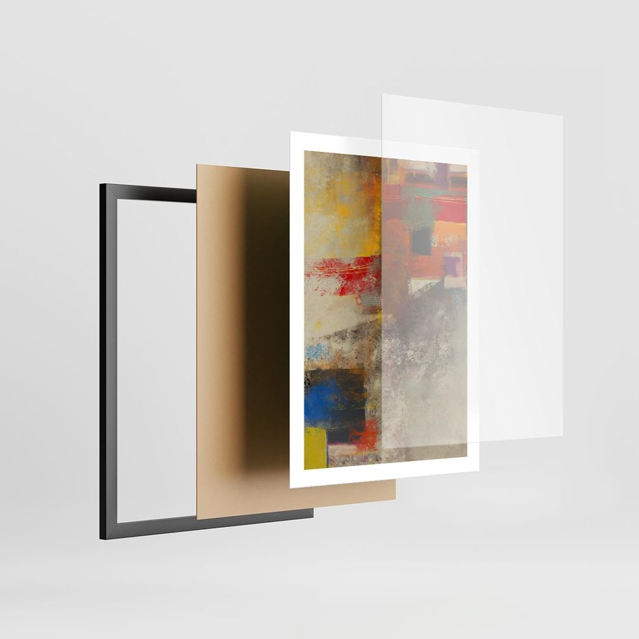 Plakat w ramie 50x70 - Abstrakcja olejna - kształty i kolory - abstrakcja, olejna - rama czarna