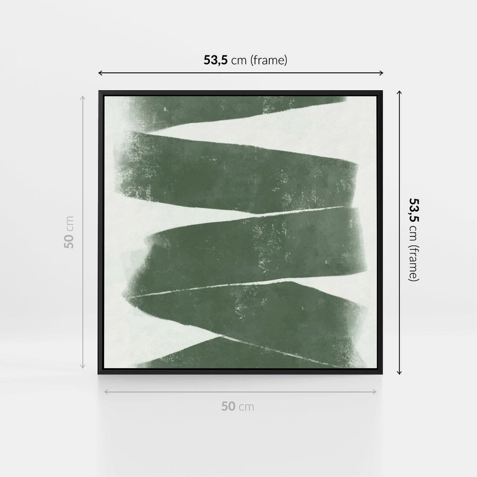 Obraz w ramie 50x50 - Zielone Refleksje - abstrakcja, zgaszony zielony kolor - rama czarna