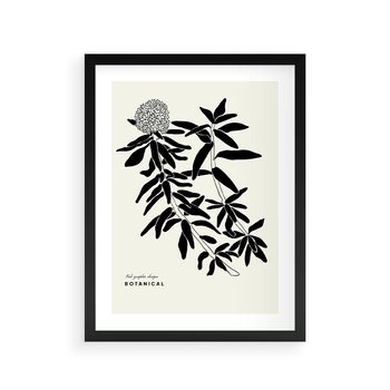 Plakat w ramie 40x50 - Szept kwiatowej wyobraźni - czarno biała grafika, roślinność - rama czarna