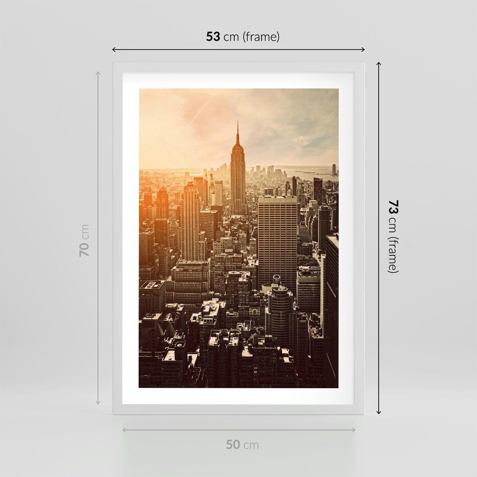 Plakat w ramie 50x70 - Nowojorska Skyline - Manhattan, Nowy Jork - rama biała