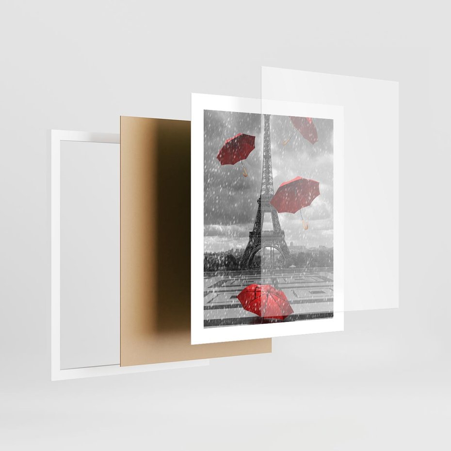 Plakat w ramie 40x50 - Czarno-biała magia Eiffla - Eiffla, Paryż - rama biała