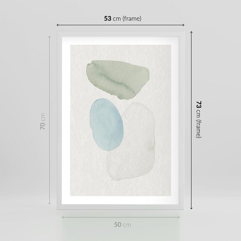 Plakat w ramie 50x70 - Akwarelowa Symfonia Natury - abstrakcyjne delikatne plamy, akwarelowe - rama biała