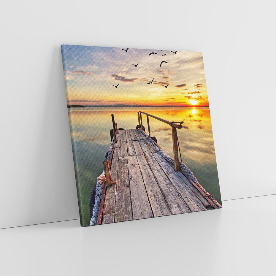 Obraz na płótnie 50x50 - Spokojny pomost nad jeziorem - pomost, jezioro