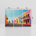 Obraz na płótnie 120x80 - Ekspresja marzeń i tęsknot - pastelowe kolorowe budynki, wzdłuż ulicy