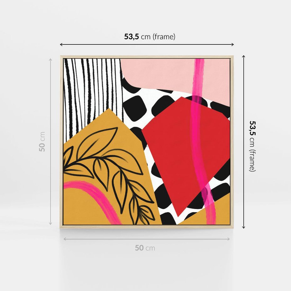 Obraz w ramie 50x50 - Wnętrza Form - abstrakcyjna kompozycja, różne tekstury - rama drewno