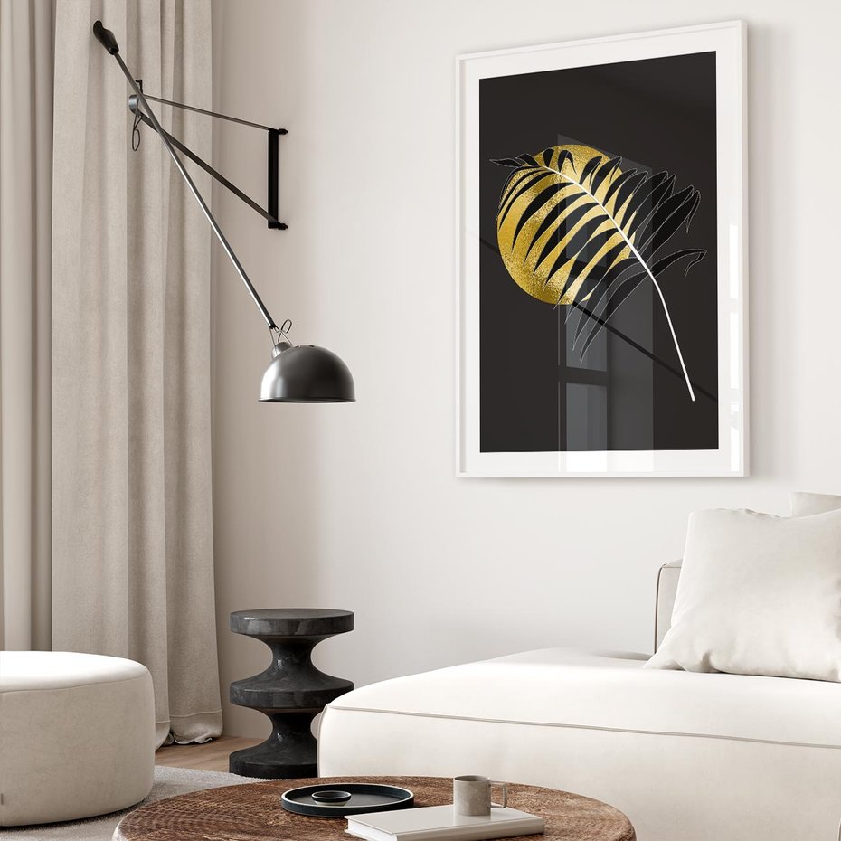 Plakat bez ramy 21x30 - Egzotyczna Elegancja - palma, na czarnym tle