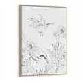 Obraz w ramie 70x100 - Tropiki w Monochromie - czarno biały szkic, tropikalne ptaki - rama drewno
