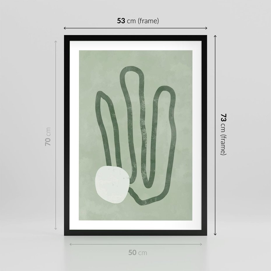 Plakat w ramie 50x70 - Spokojne Kształty Natury - zielona abstrakcja, zgaszona zieleń - rama czarna