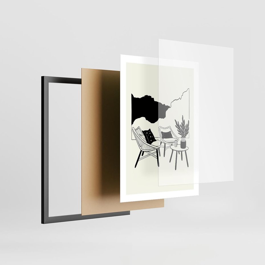 Plakat w ramie 50x70 - Boho Elegancja - boho wnętrze, salon - rama czarna