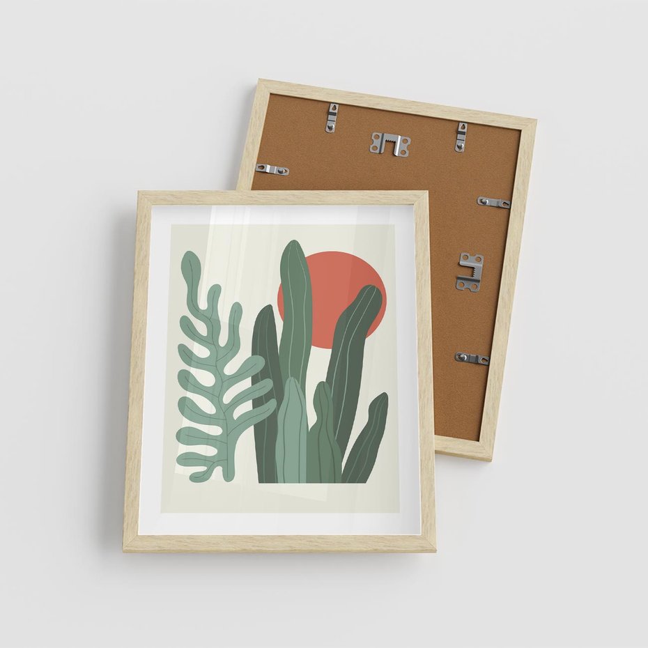 Plakat w ramie 40x50 - Graficzna Harmonia: Liście i Rośliny na Plakacie - liście, grafika - rama drewno