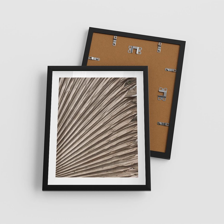 Plakat w ramie 40x50 - Liść Palmy w Wyjątkowej Kompozycji - suchy liść palmy, boho styl - rama czarna