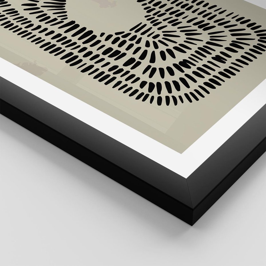 Plakat w ramie 40x50 - Zaklęte Wnętrza - boho plakat, czarne kropki kreski - rama czarna