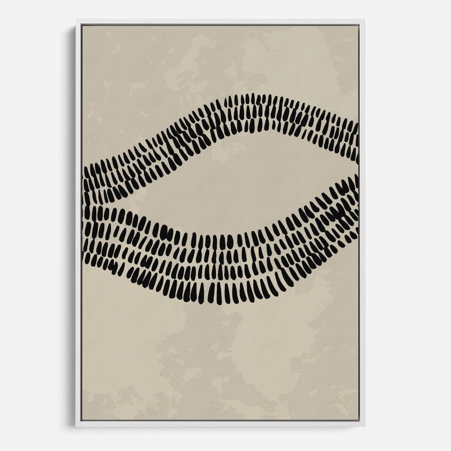 Obraz w ramie 50x70 - Kontury Ewolucji Materii - boho plakat, czarne kropki kreski - rama biała