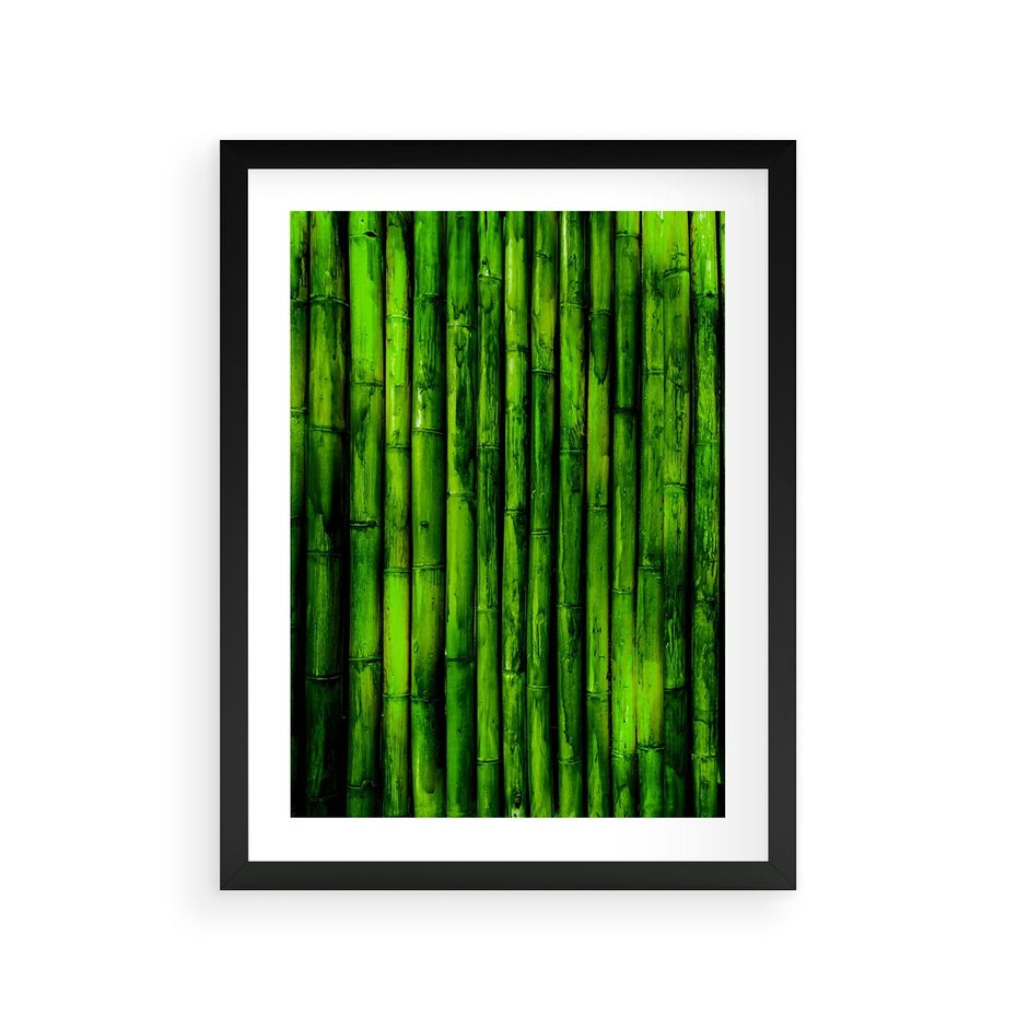Plakat w ramie 30x40 - Bambusowy urok zielonej harmonii - bambus, zieleń - rama czarna