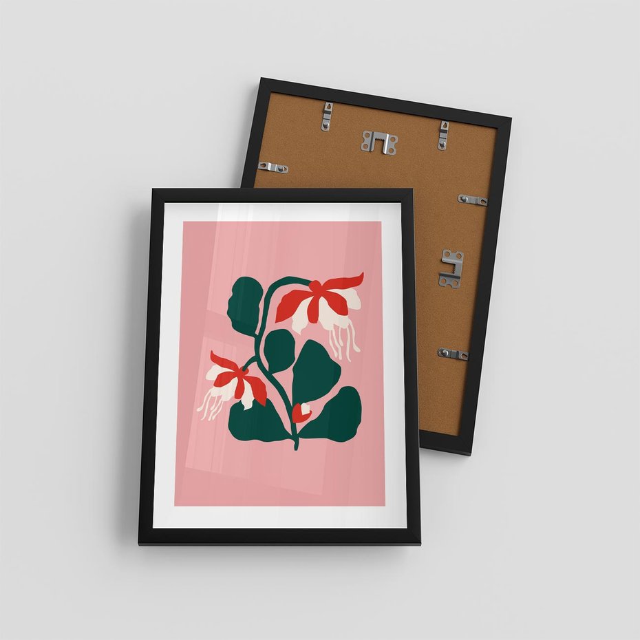 Plakat w ramie 30x40 - Migotliwa Kreatywność - abstrakcyjne kwiaty, różowe tło - rama czarna