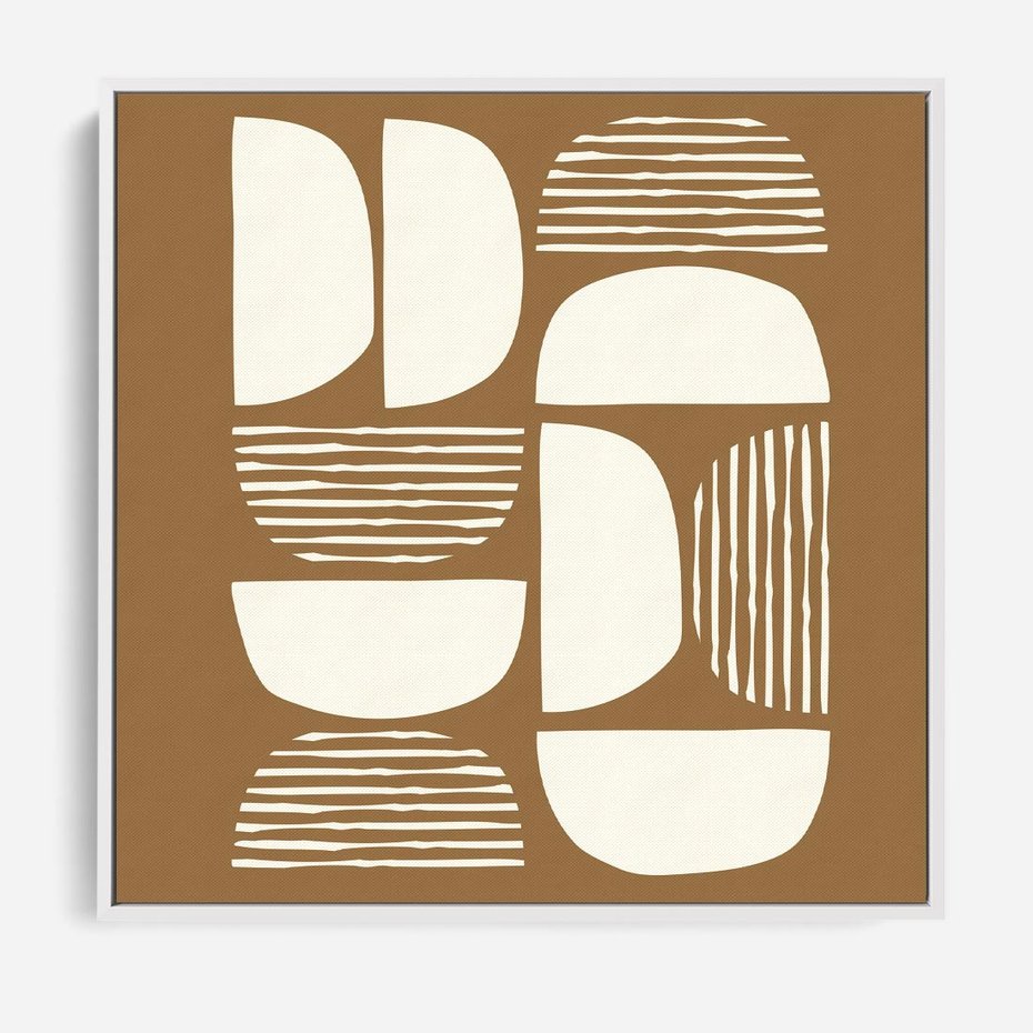 Obraz w ramie 80x80 - Wewnętrzne Spektrum - geometryczne boho kształty na brązowym, karmelowym tle - rama biała