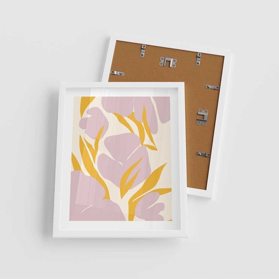 Plakat w ramie 40x50 - Migocące Wibracje - abstrakcyjne kwiaty, pastelowe kolory - rama biała