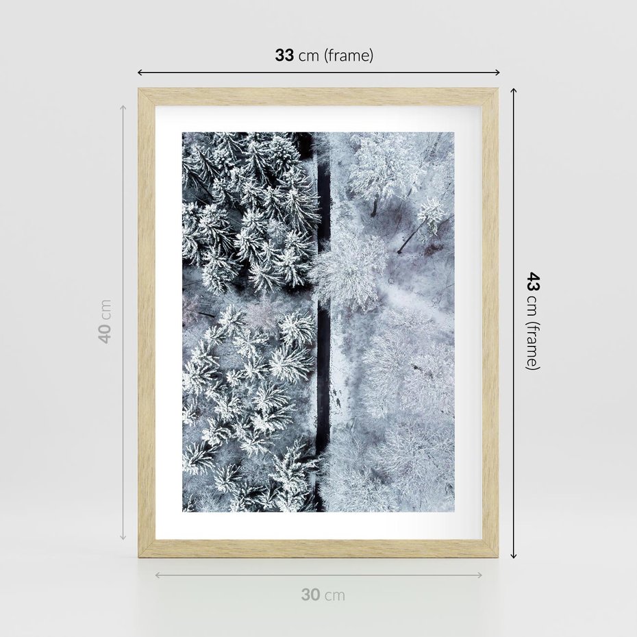 Plakat w ramie 30x40 - Ujęcie Zimowej Szosy - zima, śnieg - rama drewno