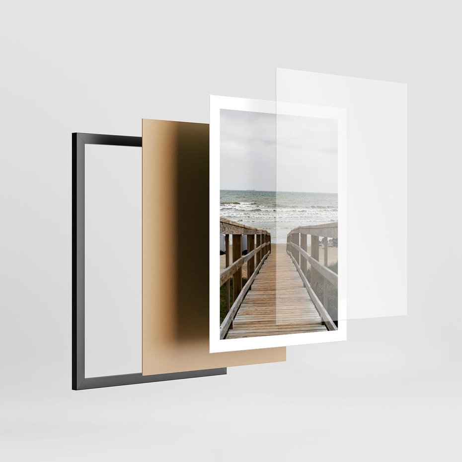 Plakat w ramie 50x70 - Morze i drewniany pomost - morze, pomost - rama czarna